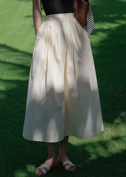 New Beige Wrinkled Pockets Cotton Skirt Summer