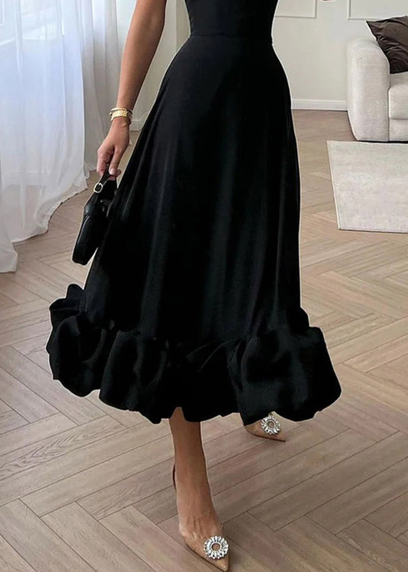 New Black Cold Shoulder Cotton Spaghetti Strap Dress Sleeveless