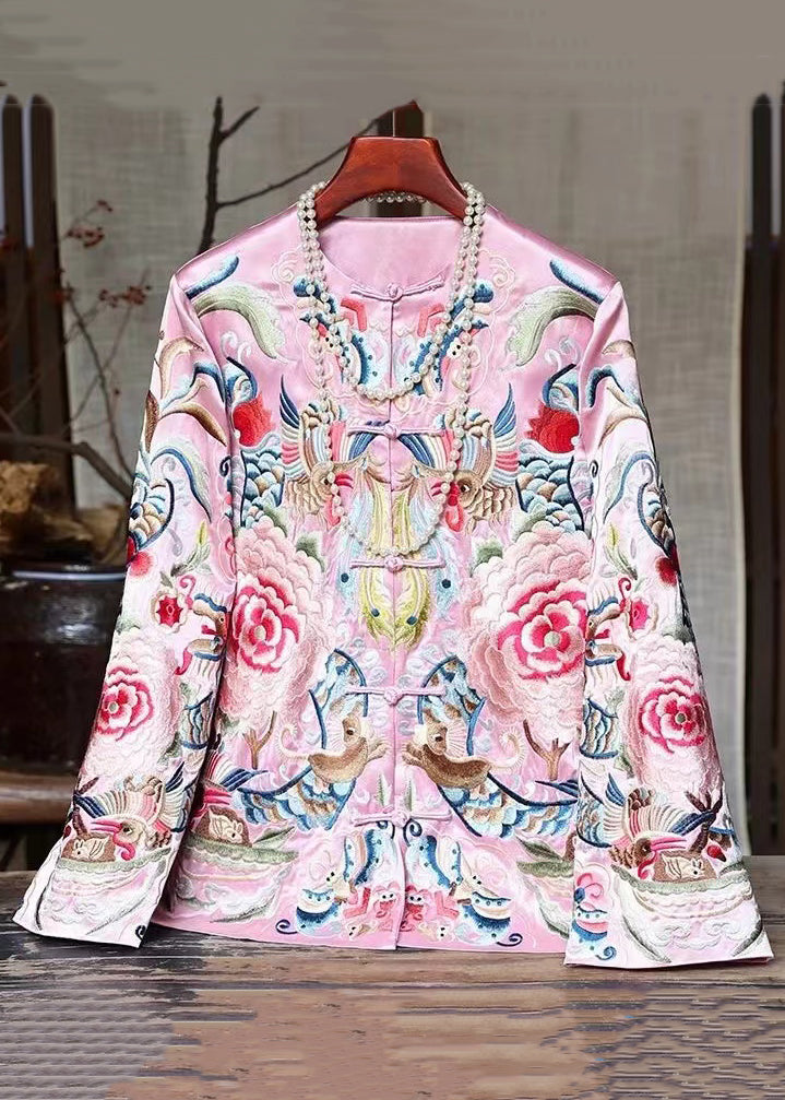 New Black Print Chinese Button Silk Coats Spring