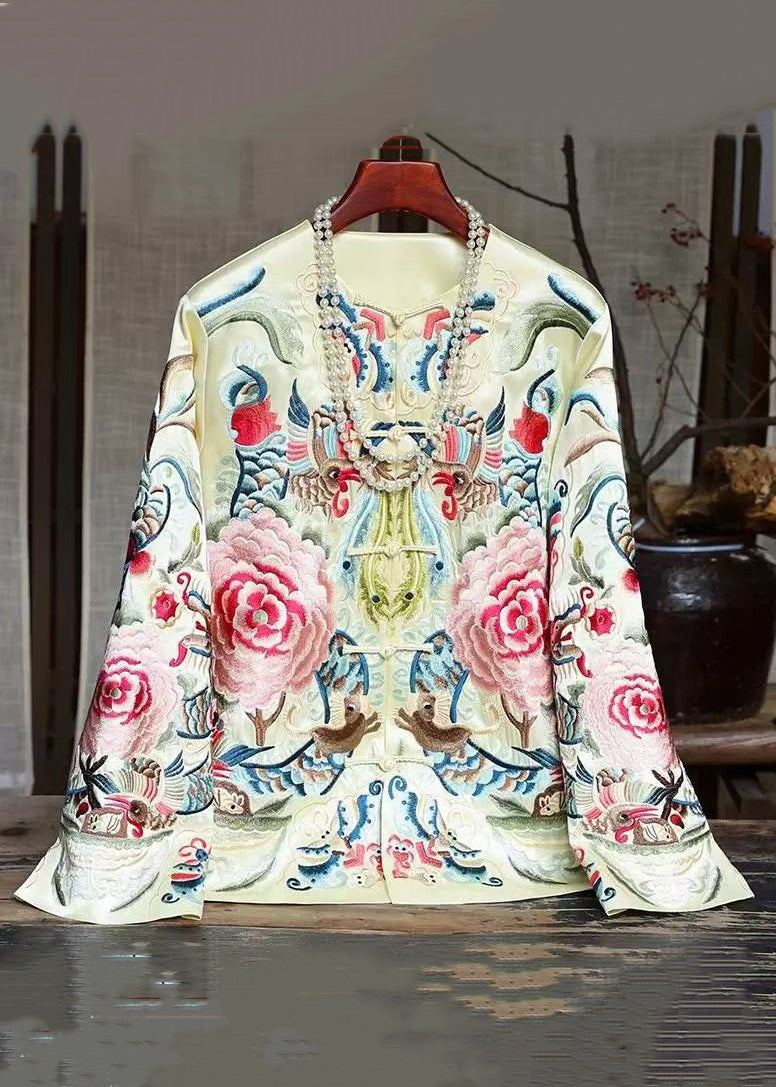 New Black Print Chinese Button Silk Coats Spring