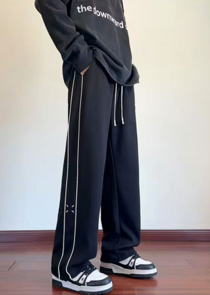 New Black Embroideried Patchwork Cotton Pants Spring