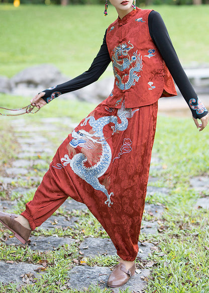 New Black Style Embroidered Big Crotch Lantern Pants Spring