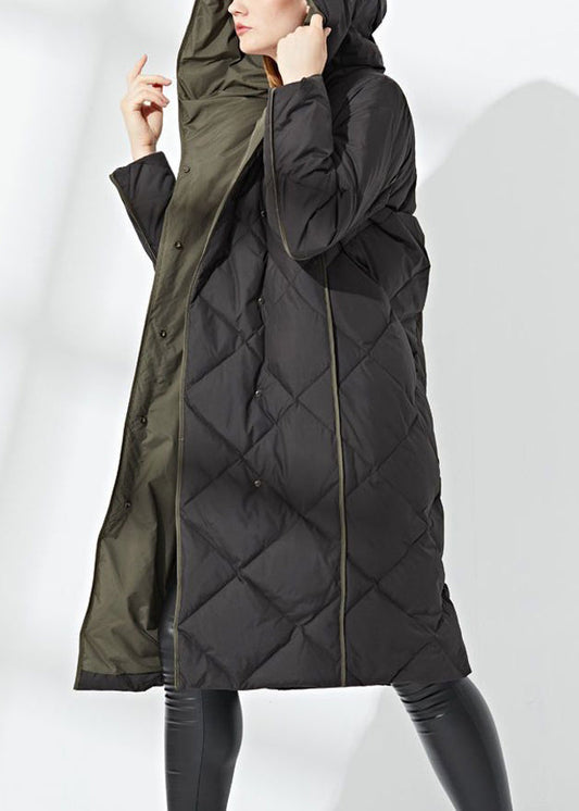 New Black Hooded Button Pockets Cotton Blend Coat Winter