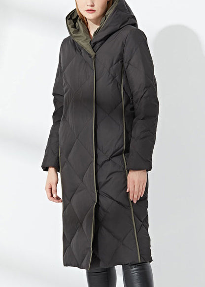 New Black Hooded Button Pockets Cotton Blend Coat Winter
