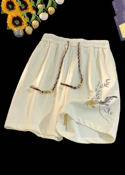 New Black Lace Up Elastic Waist Cotton Shorts Summer