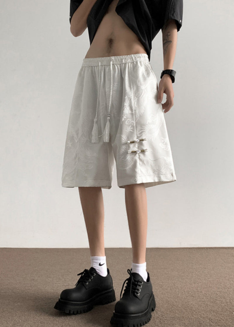 New Black Lace Up Elastic Waist Ice Silk Summer Shorts