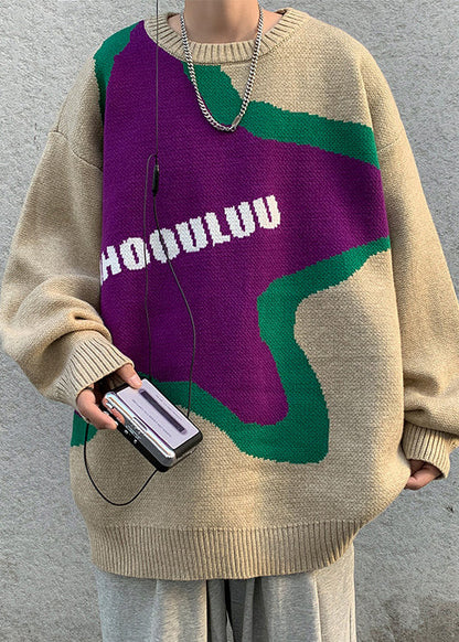 New Black Letter Print Cozy Knit Sweater Winter