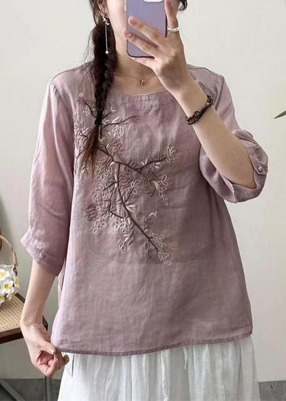New Black O-neck Embroideried Patchwork Cotton T Shirt Half Sleeve