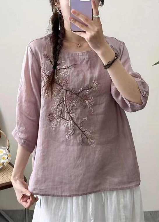 New Black O-neck Embroideried Patchwork Cotton T Shirt Half Sleeve