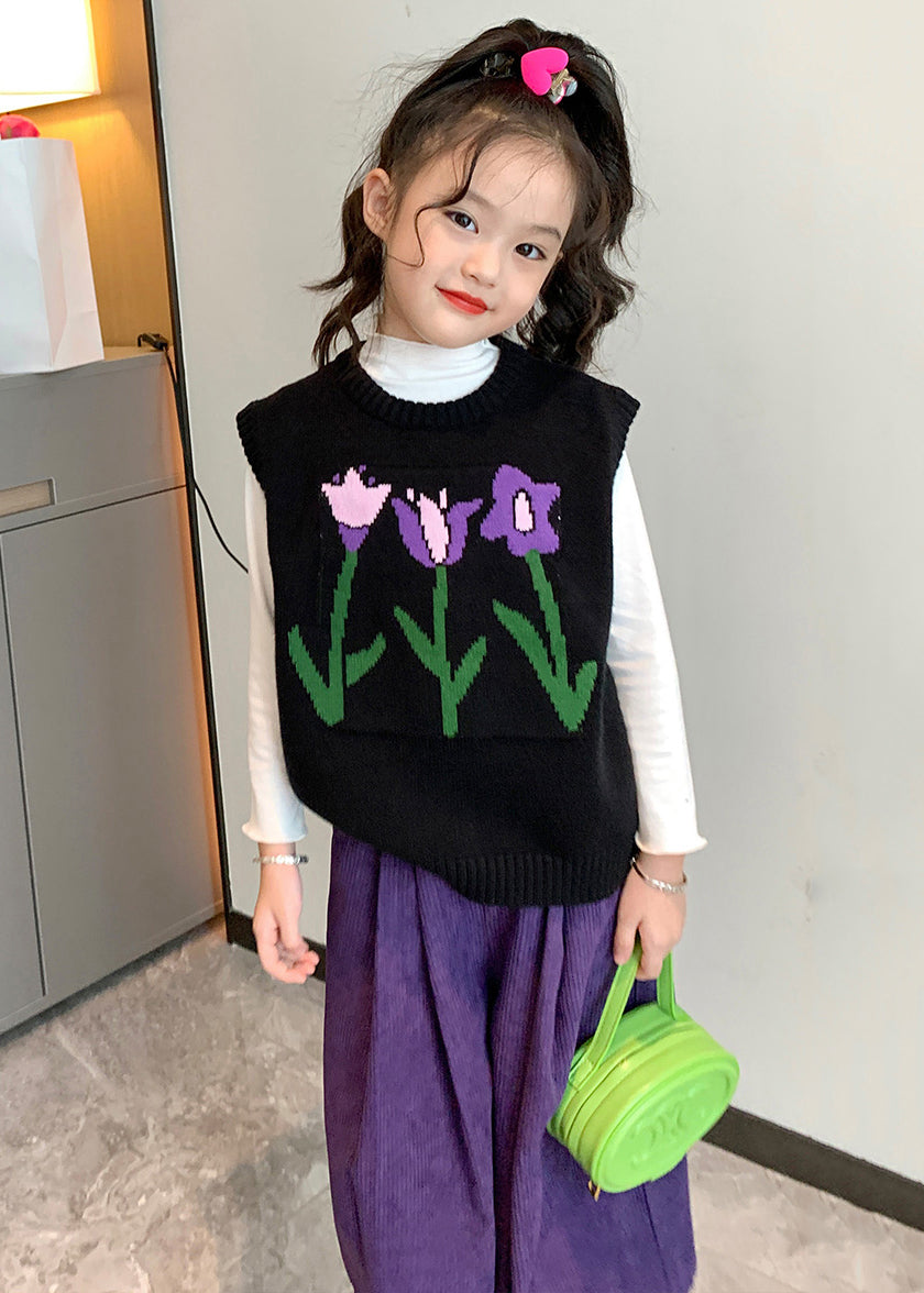 New Black O Neck Patchwork Knit Waistcoat Sleeveless