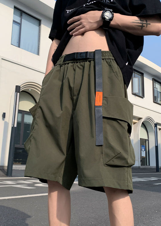New Black Pockets Elastic Waist Cotton Shorts Summer