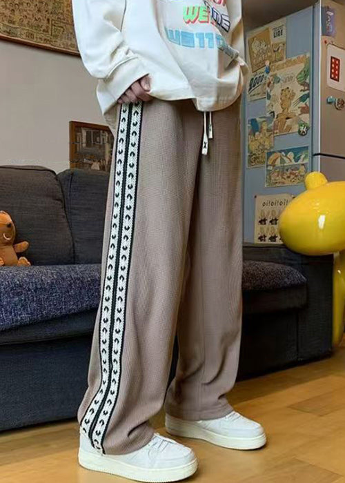 New Black Pockets Elastic Waist Patchwork Warm Fleece Pants Spring