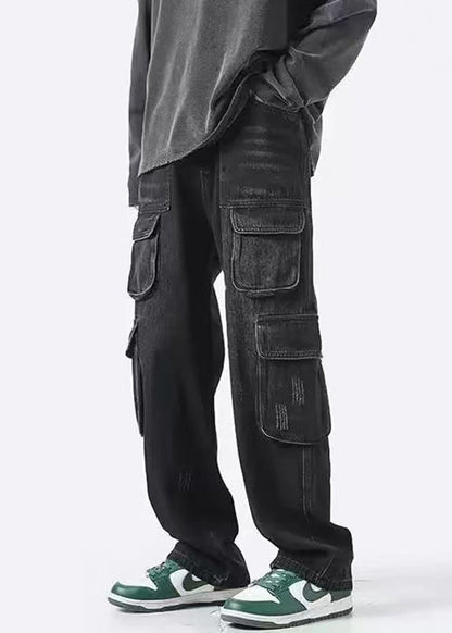 New Black Pockets High Waist Denim Pants Spring