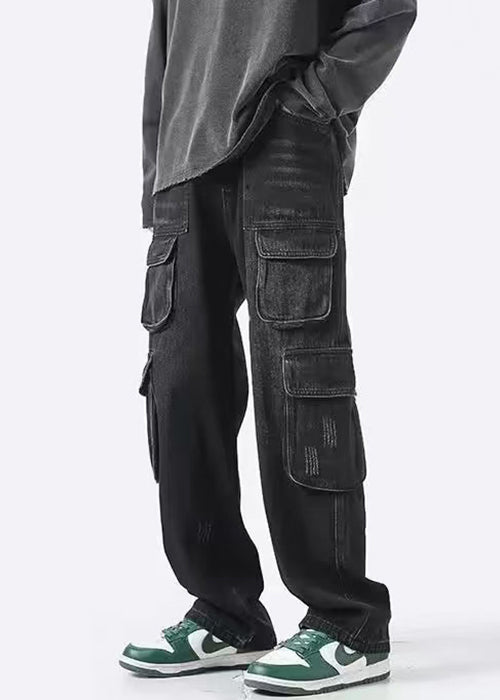 New Black Pockets High Waist Denim Pants Spring