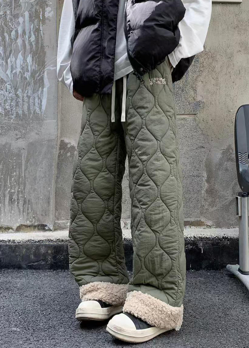 New Black Pockets Patchwork Warm Fleece Pants Winter
