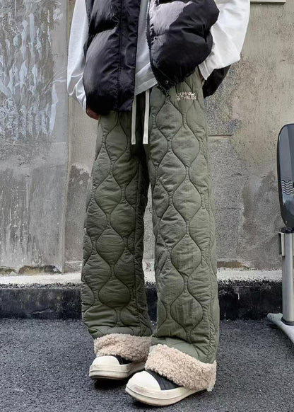 New Black Pockets Patchwork Warm Fleece Pants Winter
