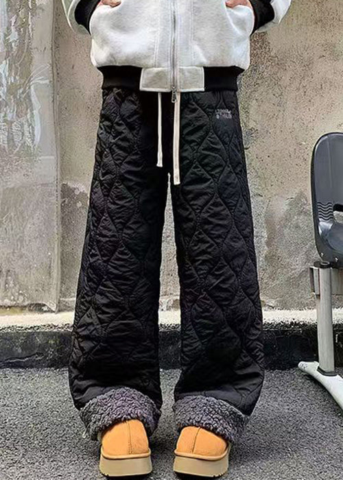 New Black Pockets Patchwork Warm Fleece Pants Winter
