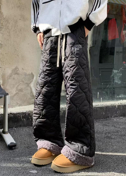 New Black Pockets Patchwork Warm Fleece Pants Winter