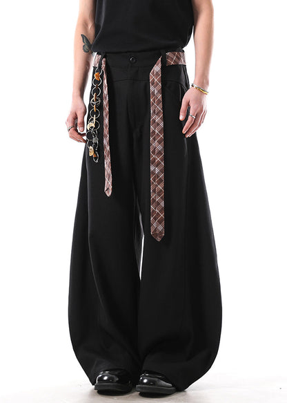 New Black Pockets Sashes Cotton Straight Pants Fall