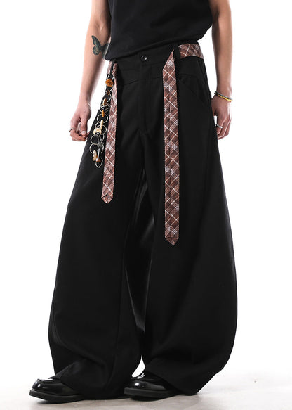 New Black Pockets Sashes Cotton Straight Pants Fall
