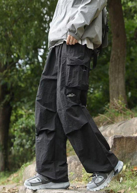New Black Pockets Cotton Pants Spring