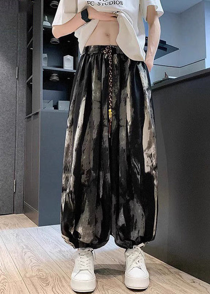 New Black Pockets Tie Dye Ice Silk Lantern Pants Summer
