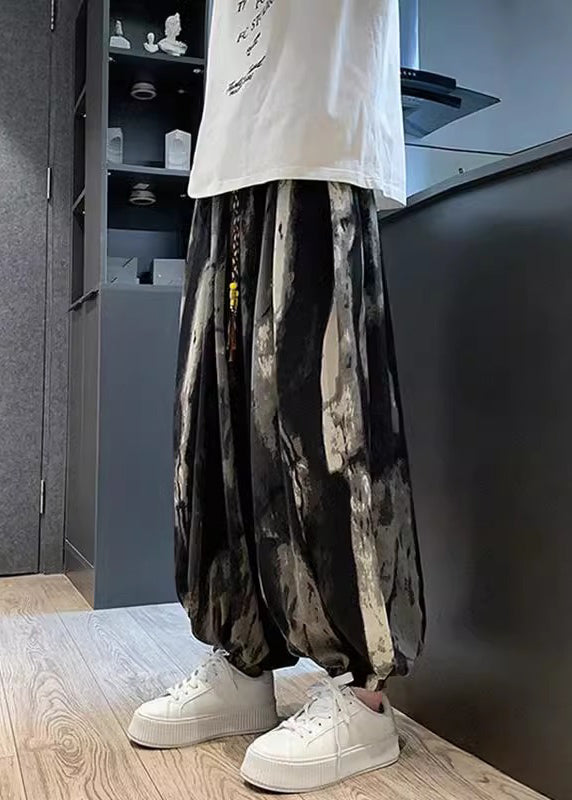 New Black Pockets Tie Dye Ice Silk Lantern Pants Summer