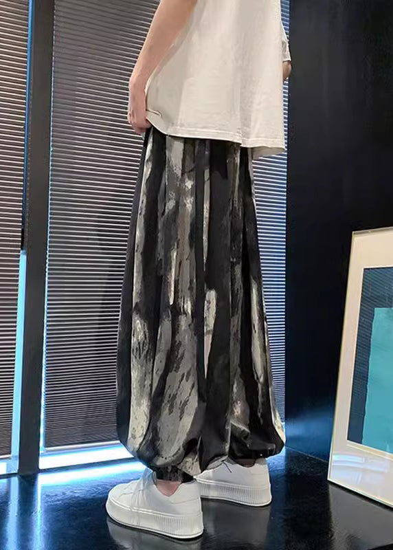 New Black Pockets Tie Dye Ice Silk Lantern Pants Summer