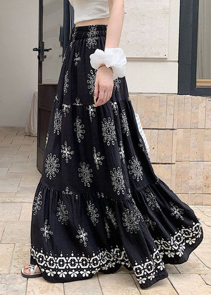 New Black Print a Line Skirts Summer