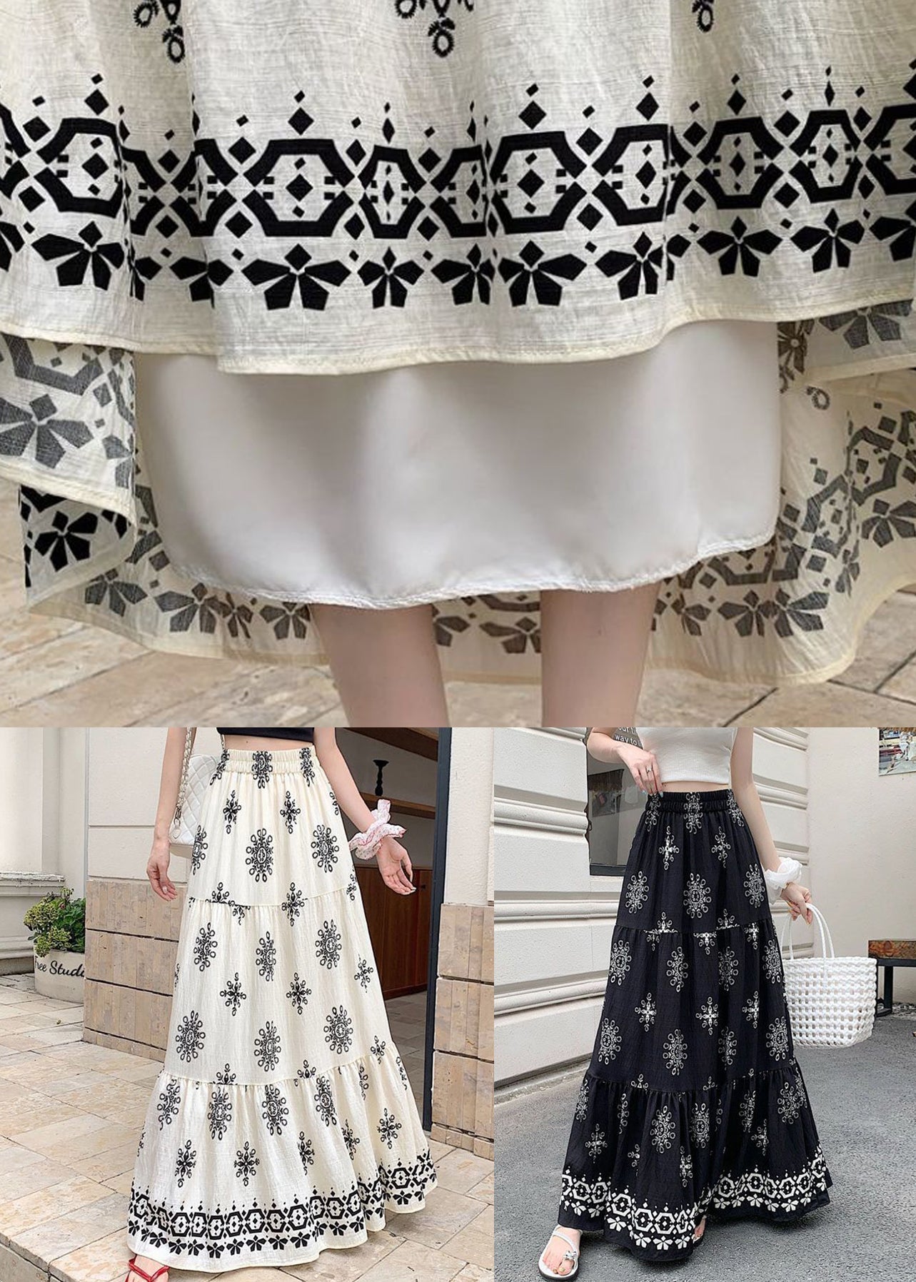 New Black Print a Line Skirts Summer