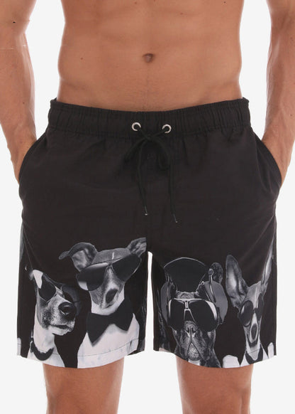 New Black Print Lace Up Elastic Waist Cotton Shorts Summer