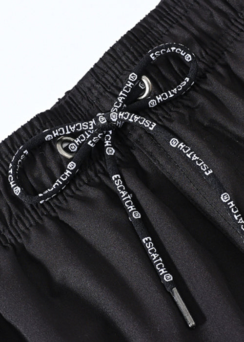 New Black Print Lace Up Elastic Waist Cotton Shorts Summer