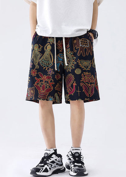 New Black Print Pockets Ice Silk Summer Shorts