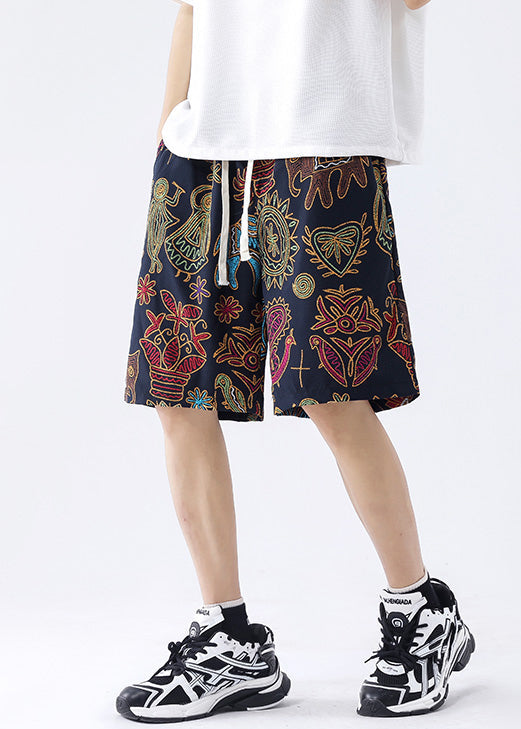 New Black Print Pockets Ice Silk Summer Shorts