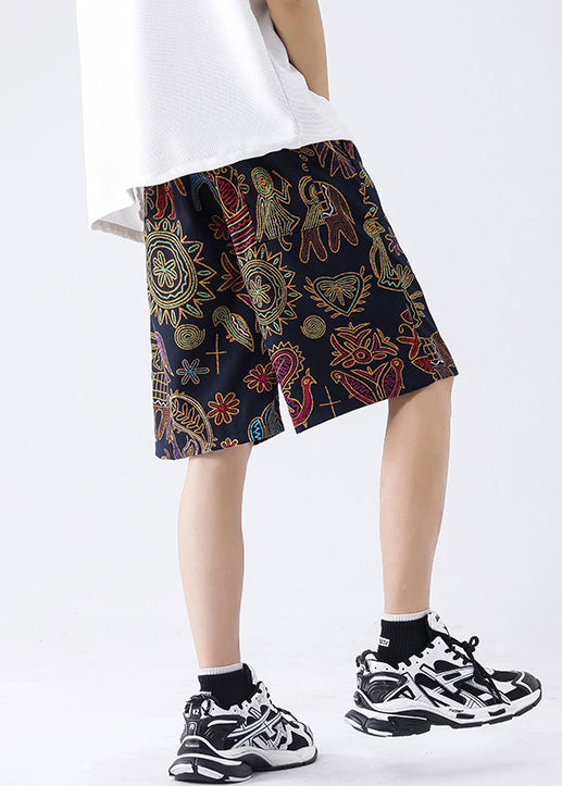 New Black Print Pockets Ice Silk Summer Shorts