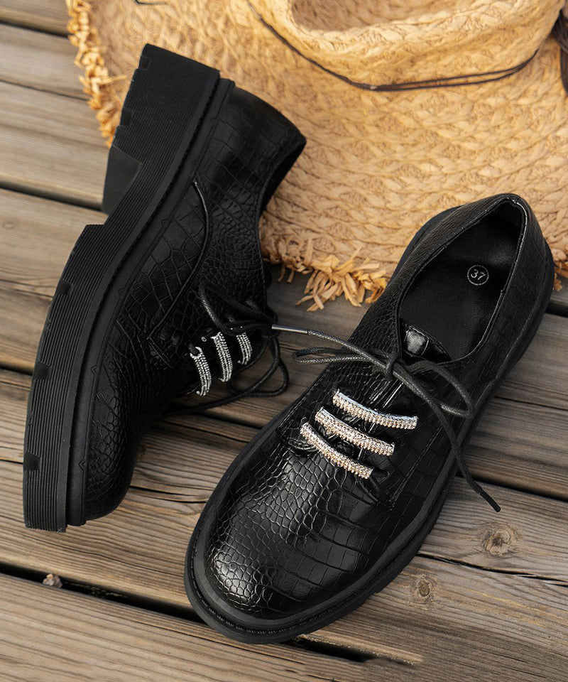 New Black Round Head Lace Up Faux Leather