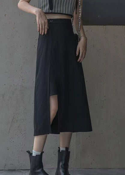 New Black Side Open High Waist Cotton Skirts Summer