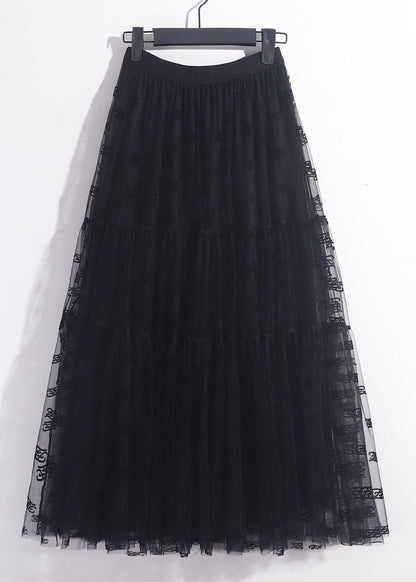 New Black Pleated Tulle Skirt High Waist