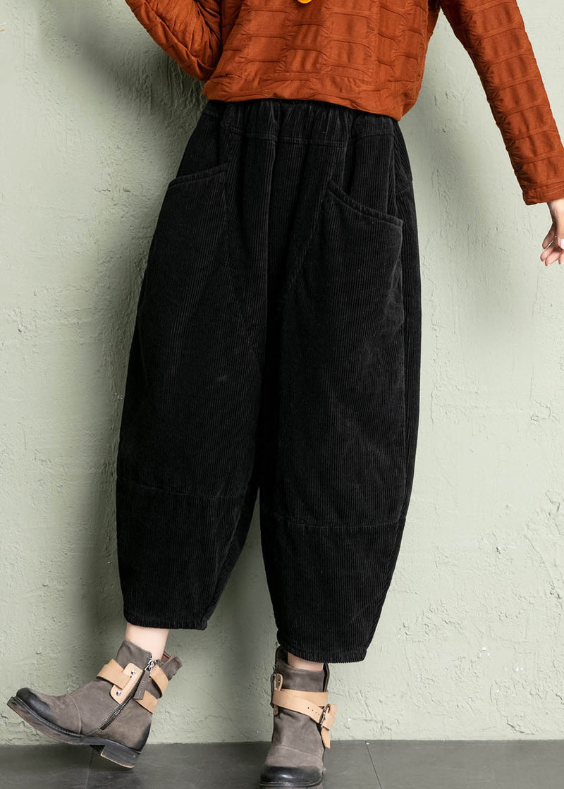 New Black Pockets High Waist Corduroy Harem Pants