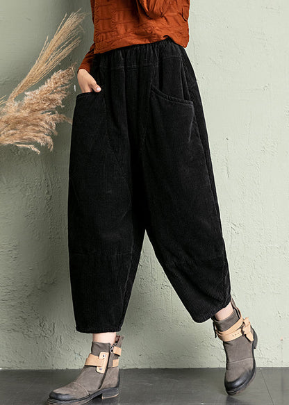 New Black Pockets High Waist Corduroy Harem Pants