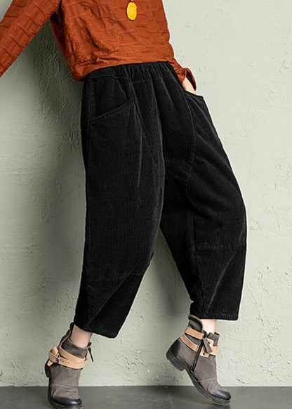 New Black Pockets High Waist Corduroy Harem Pants