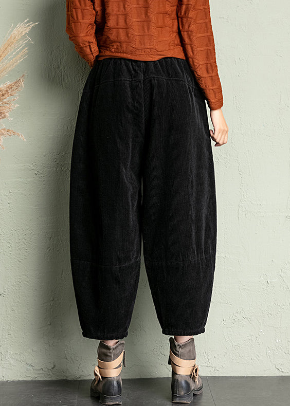 New Black Pockets High Waist Corduroy Harem Pants