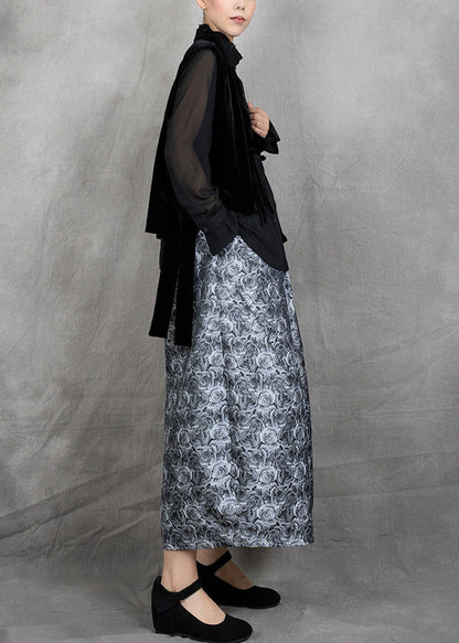 New Black Velvet Vest and Cotton Wide Leg Pants Jacquard Two-piece Set Autumn