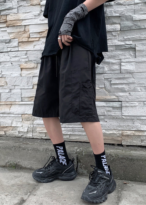 New Black Zippered Pockets Cotton Shorts Summer