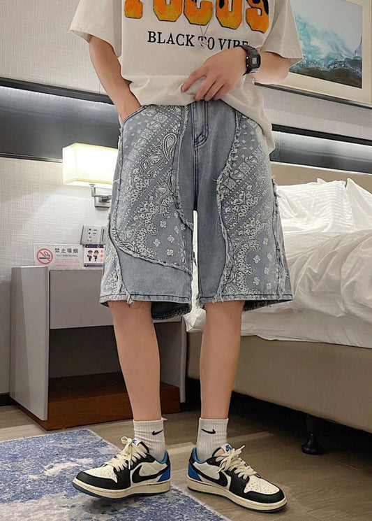 New Blue Asymmetrical Raw Edge Denim Shorts Summer