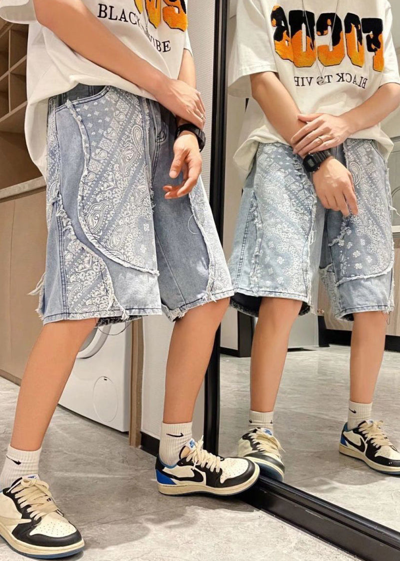 New Blue Asymmetrical Raw Edge Denim Shorts Summer