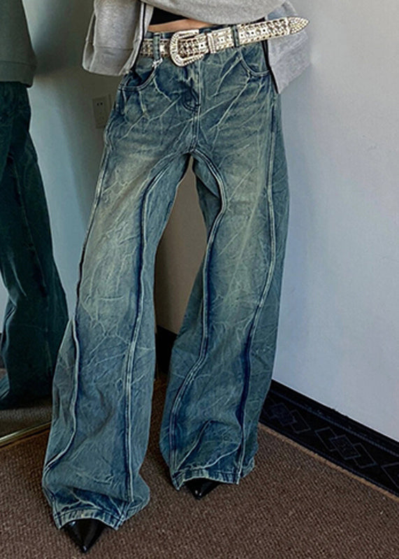 New Blue Button Pockets Denim Pants Fall