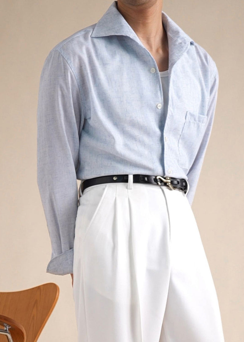 New Blue Button Pockets Linen Shirts Fall