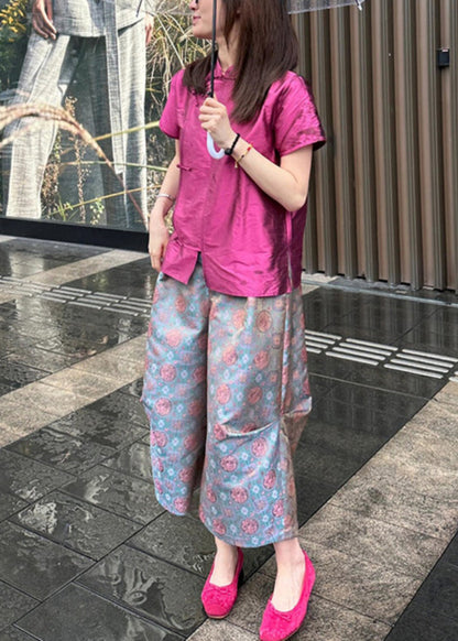 New Blue Button Shirt and Crop Pants Two-piece Set Summer