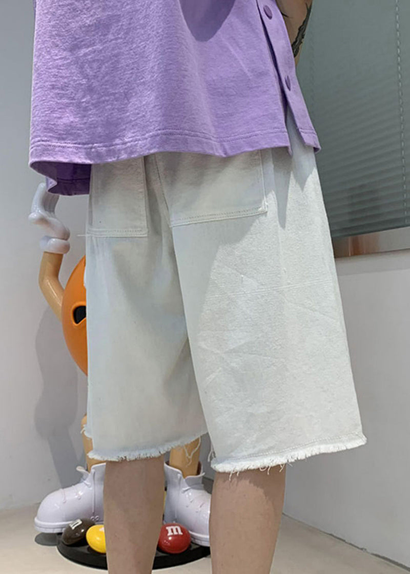 New Blue Hole Pockets Denim Wide Leg Shorts Summer